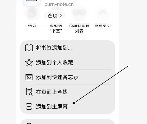 在 Safari 分享菜单中点击添加到主屏幕